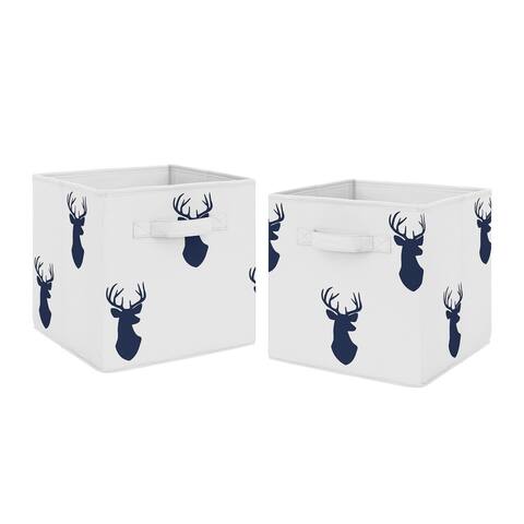 Sweet Jojo Designs Navy Blue Deer Woodland Deer Stag Collection Foldable Fabric Storage Cube Bins Boxes (Set of 2)