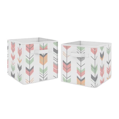 Sweet Jojo Designs Coral and Mint Woodland Mod Arrow Collection Foldable Fabric Storage Cube Bins Boxes (Set of 2)