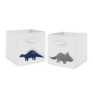 Sweet Jojo Designs Navy Blue Grey Modern Dino Mod Dinosaur Collection Foldable Fabric Storage Cube Bins Boxes (Set of 2)