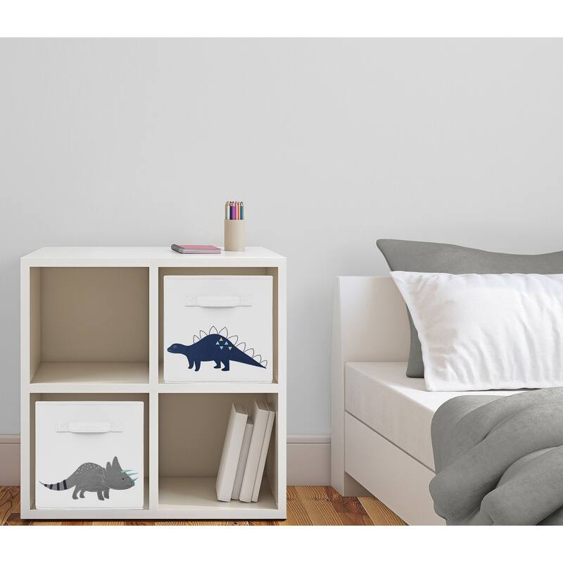 Sweet Jojo Designs Navy Blue Grey Modern Dino Mod Dinosaur Collection Foldable Fabric Storage Cube Bins Boxes (Set of 2)
