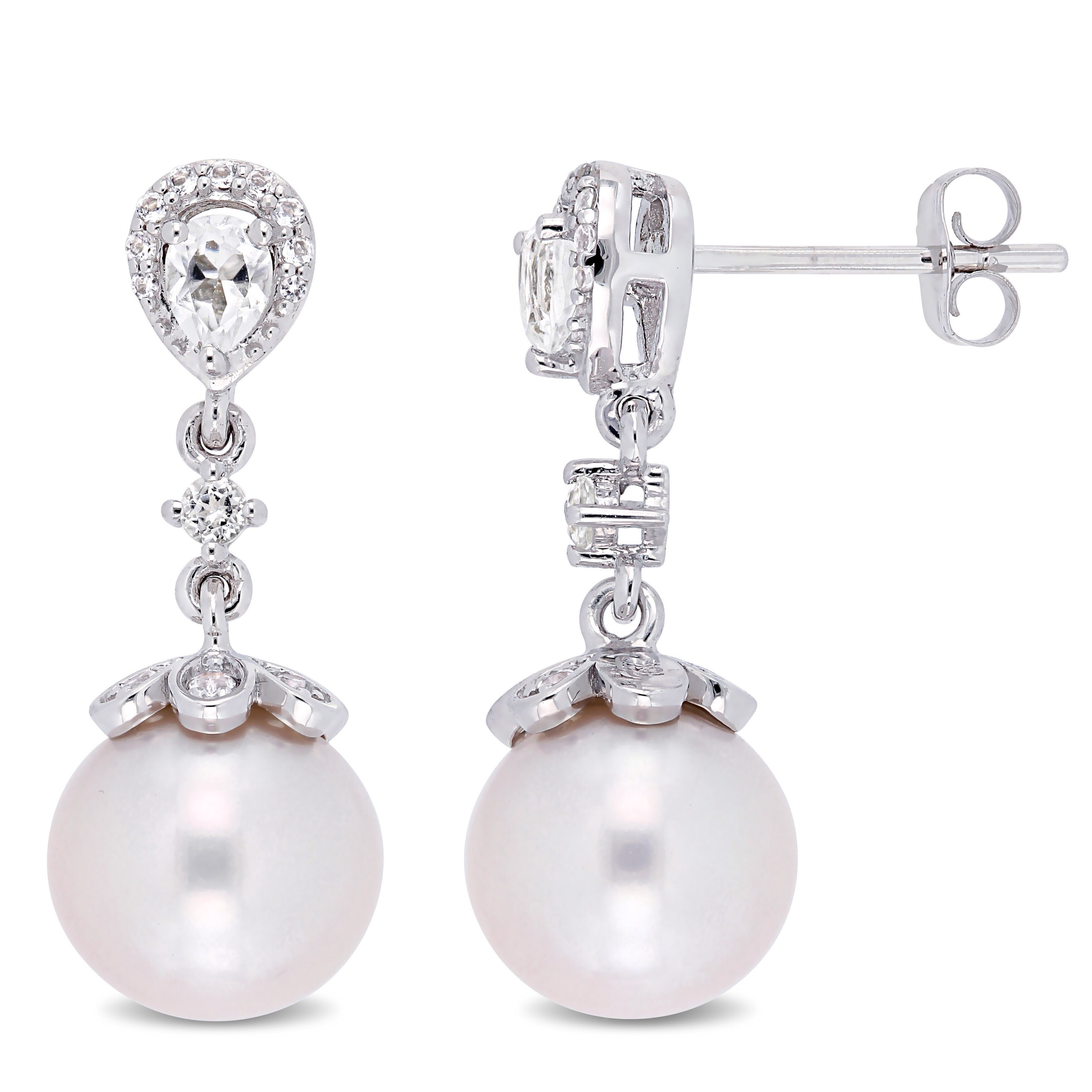 Miadora 10k White Gold Cultured Freshwater Pearl Topaz Fl Drop Earrings 9 5mm Miadora 10k White Gold Cultured Freshwater Pearl Topaz Fl Drop Earrings 9 5mm