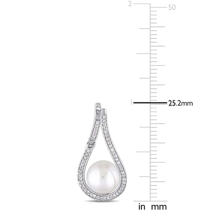 Miadora 14k White Gold Cultured Freshwater Pearl 1/3ct TDW Diamond Teardrop Earrings (9-9.5mm)