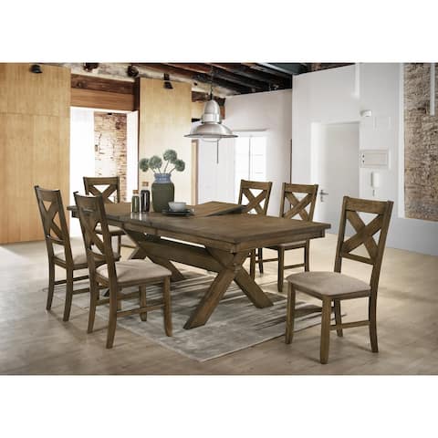 Roundhill Furniture Raven Wood Dining Set: Butterfly Leaf Table, Six Chairs