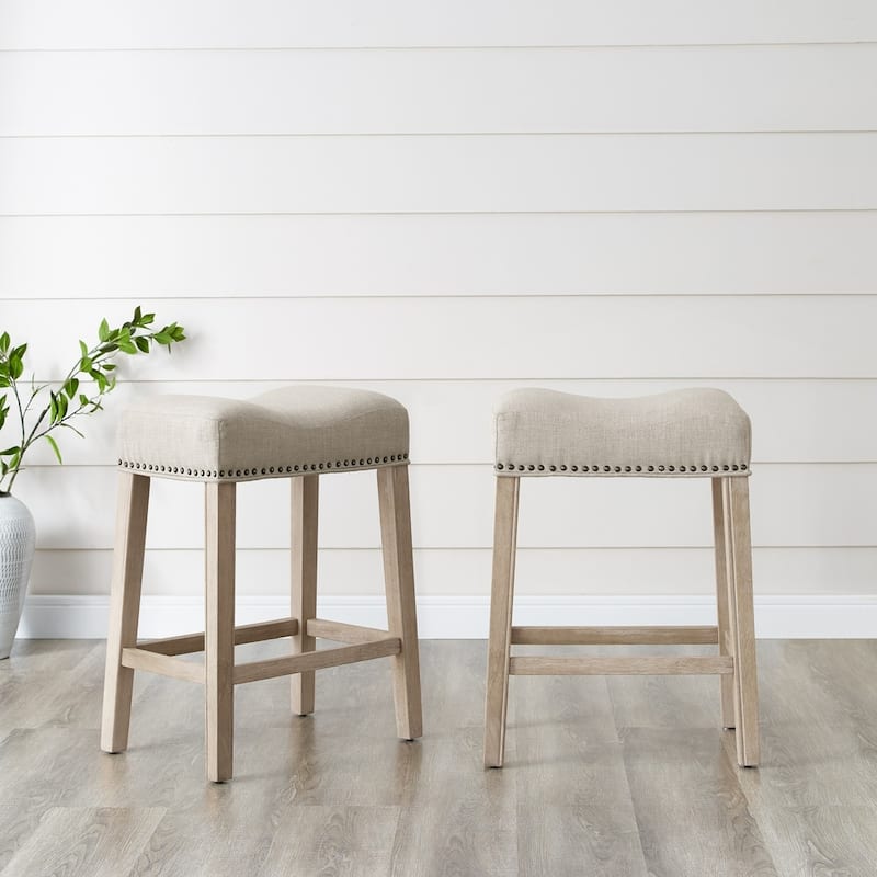 The Gray Barn Barish Backless Saddle Seat Counter Stools (Set of 2) - Tan