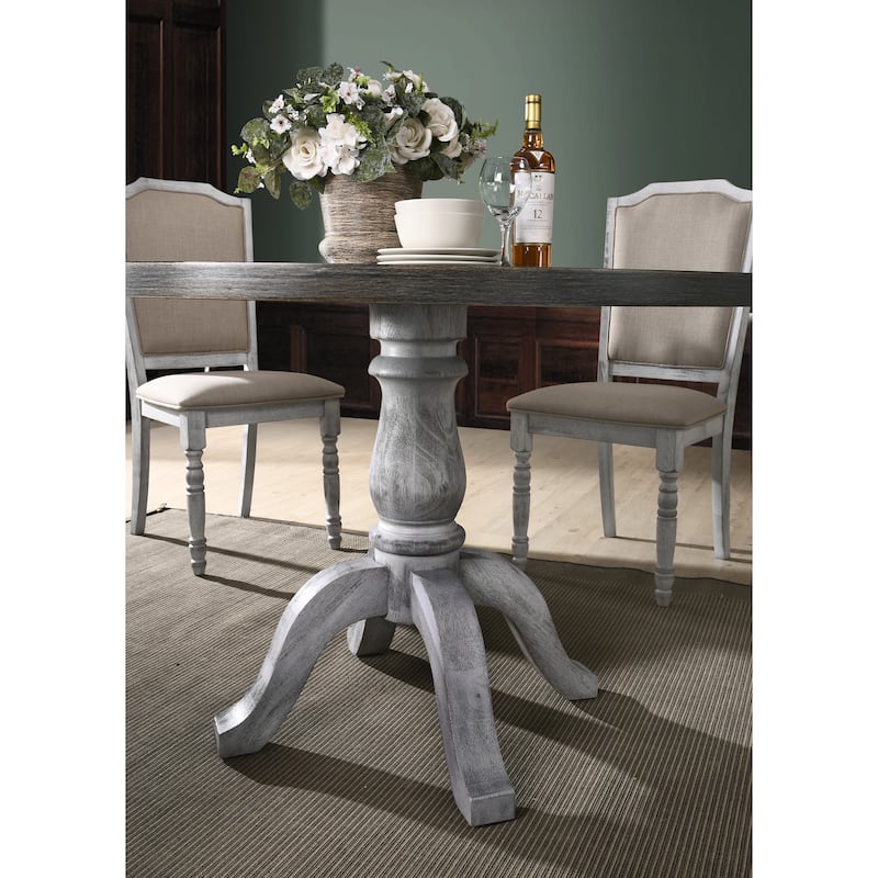 Roundhill Furniture Iris Weathered White Wood 5-Piece Dining Set