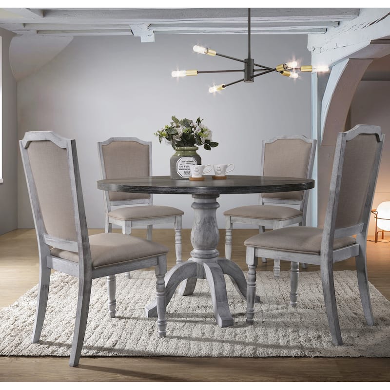 Roundhill Furniture Iris Weathered White Wood 5-Piece Dining Set