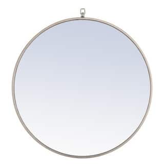 Strick & Bolton Patti Metal 28-inch Round Mirror with Decorative Hook - Silver - Silver