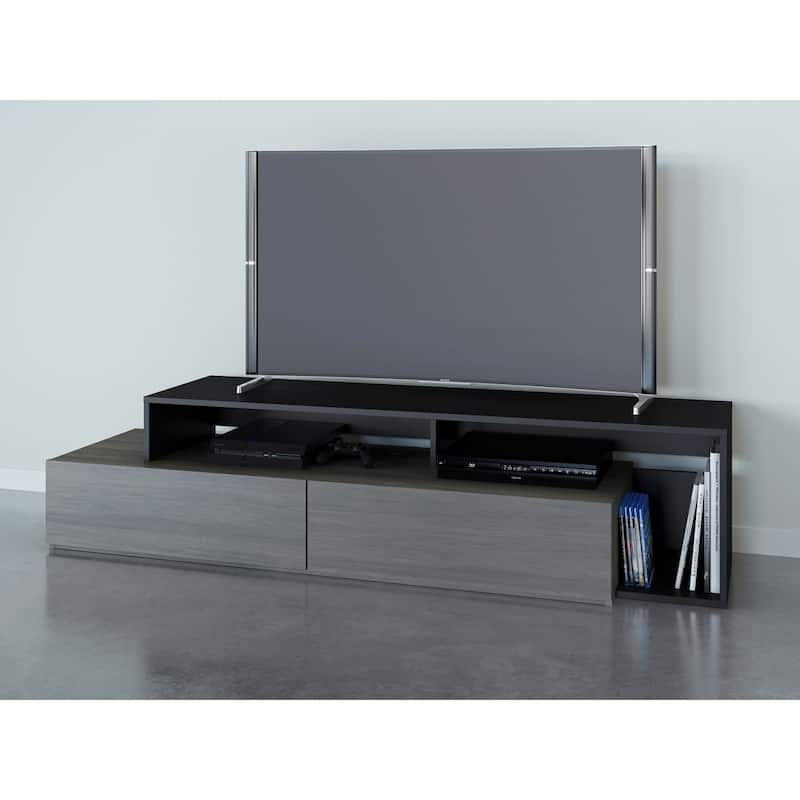 Nexera Damask 72 inch TV Stand, Bark Grey and Black