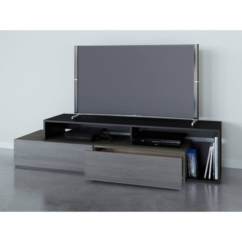 Nexera Damask 72 inch TV Stand, Bark Grey and Black