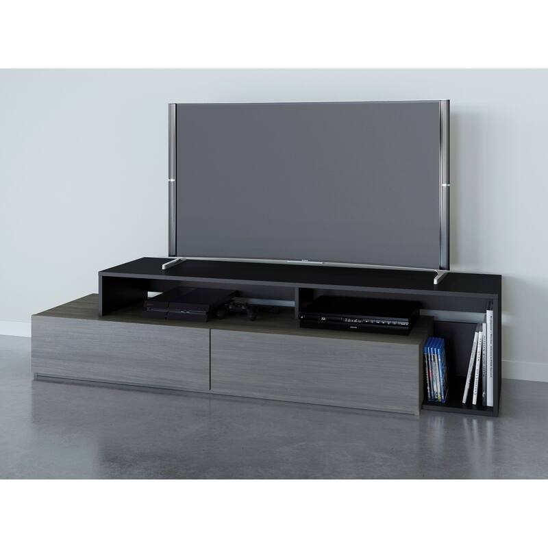 Nexera Damask 72 inch TV Stand, Bark Grey and Black