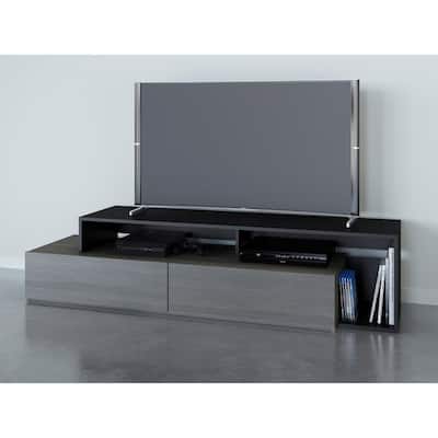 Nexera Damask 72 inch TV Stand, Bark Grey and Black