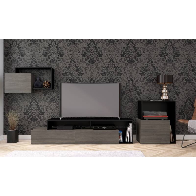 Nexera Damask 72 inch TV Stand, Bark Grey and Black