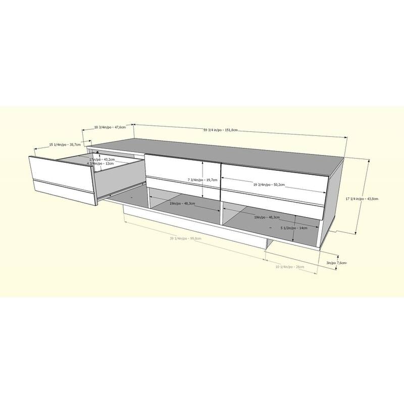 Nexera Rustik 60 inch TV Stand with 3 Drawers