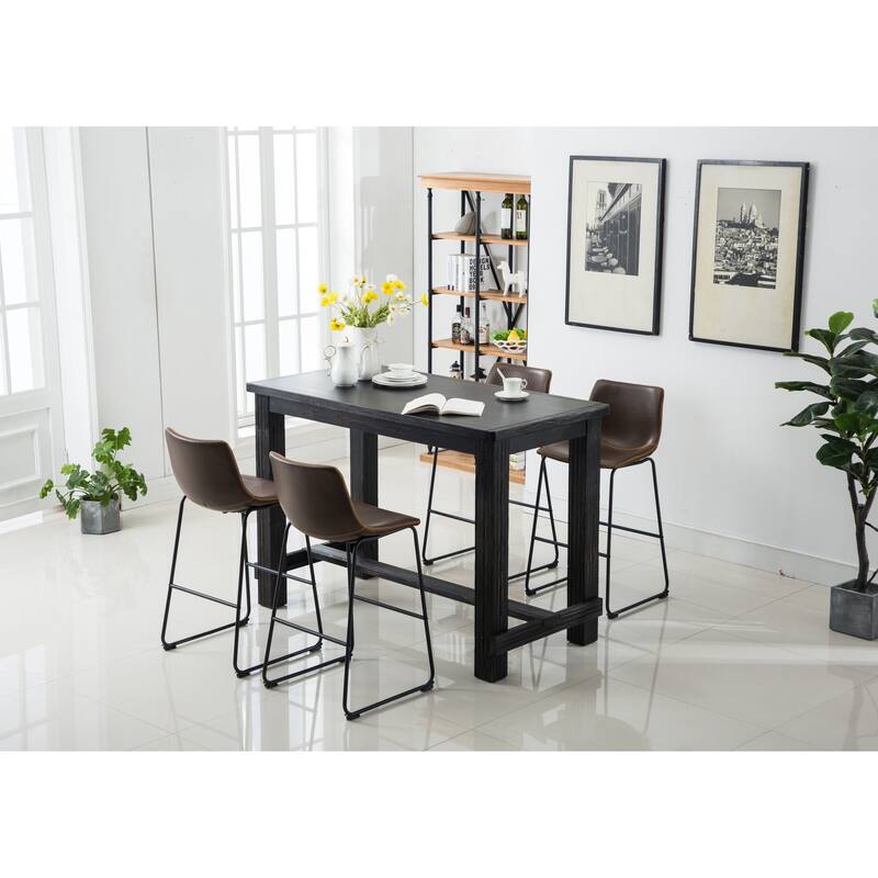 Roundhill Furniture Bronco Antique Wood Finished Bar Dining Set: Table and Four Bar Stools