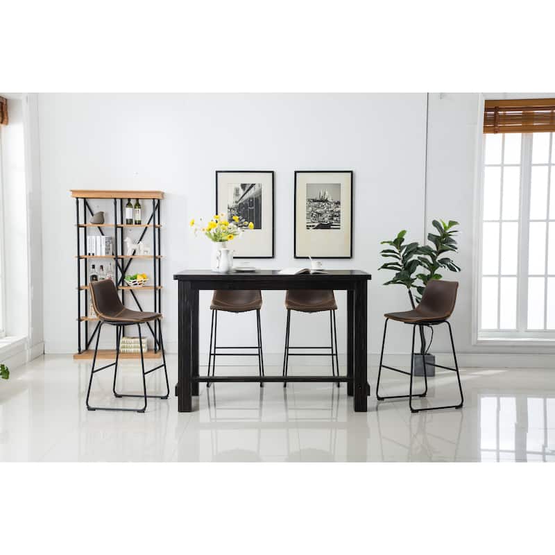 Roundhill Furniture Bronco Antique Wood Finished Bar Dining Set: Table and Four Bar Stools