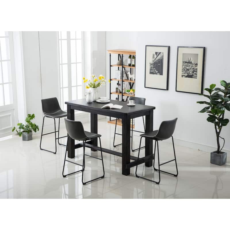 Roundhill Furniture Bronco Antique Wood Finished Bar Dining Set: Table and Four Bar Stools