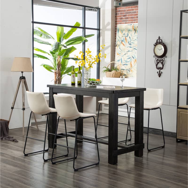 Roundhill Furniture Bronco Antique Wood Finished Bar Dining Set: Table and Four Bar Stools - White