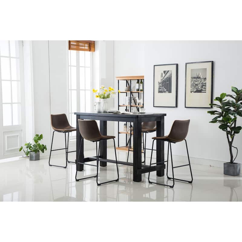 Roundhill Furniture Bronco Antique Wood Finished Bar Dining Set: Table and Four Bar Stools