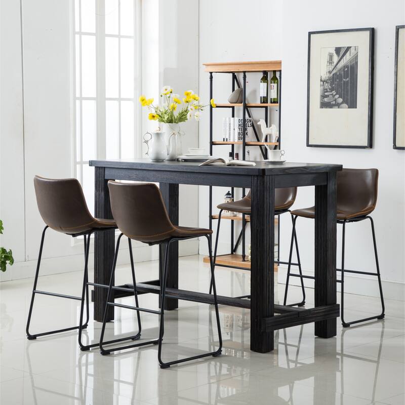Roundhill Furniture Bronco Antique Wood Finished Bar Dining Set: Table and Four Bar Stools
