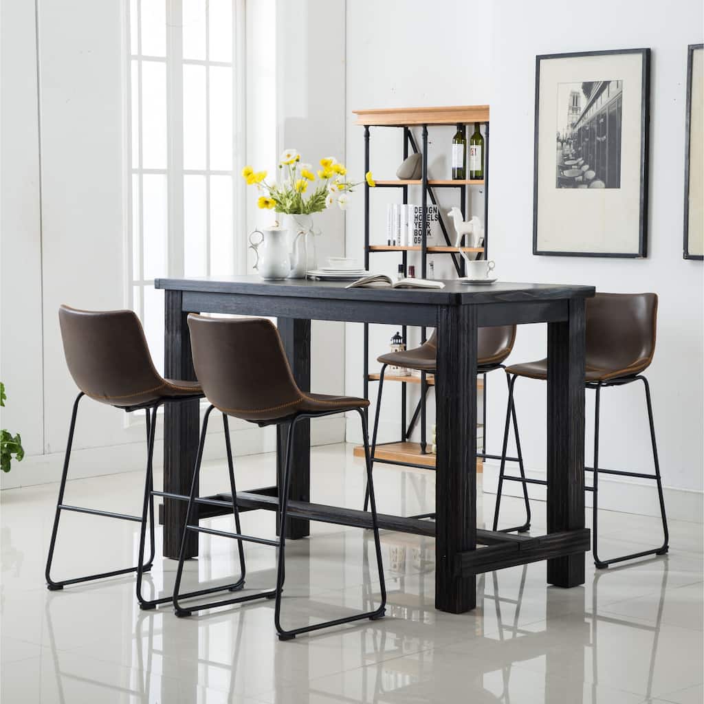 Roundhill Furniture Bronco Antique Wood Finished Bar Dining Set: Table and Four Bar Stools