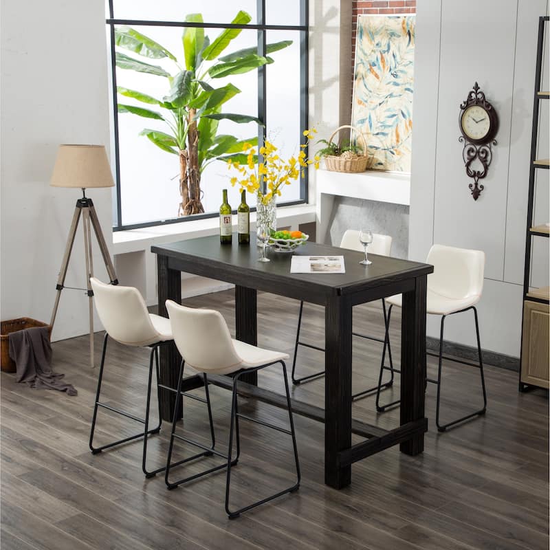 Roundhill Furniture Bronco Antique Wood Finished Bar Dining Set: Table and Four Bar Stools