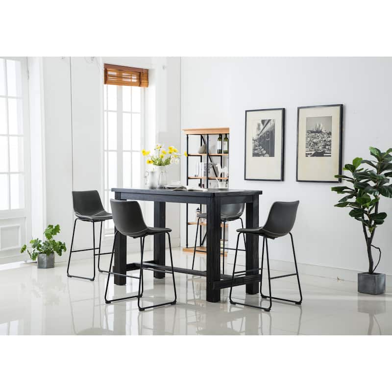 Roundhill Furniture Bronco Antique Wood Finished Bar Dining Set: Table and Four Bar Stools