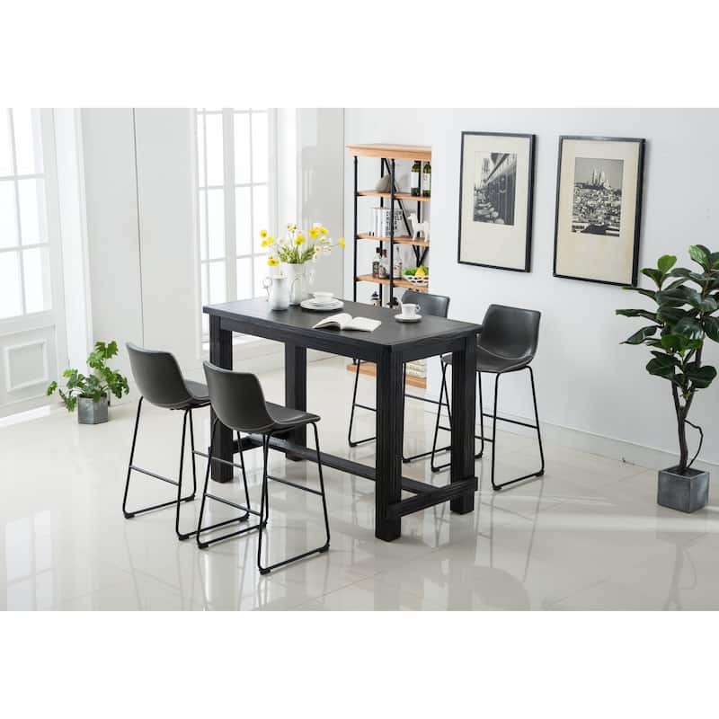 Roundhill Furniture Bronco Antique Wood Finished Bar Dining Set: Table and Four Bar Stools