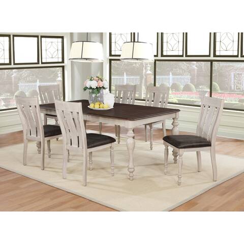Roundhill Furniture Arch Weathered Oak Dining Set: Table with Extension Leaf, Six Chairs