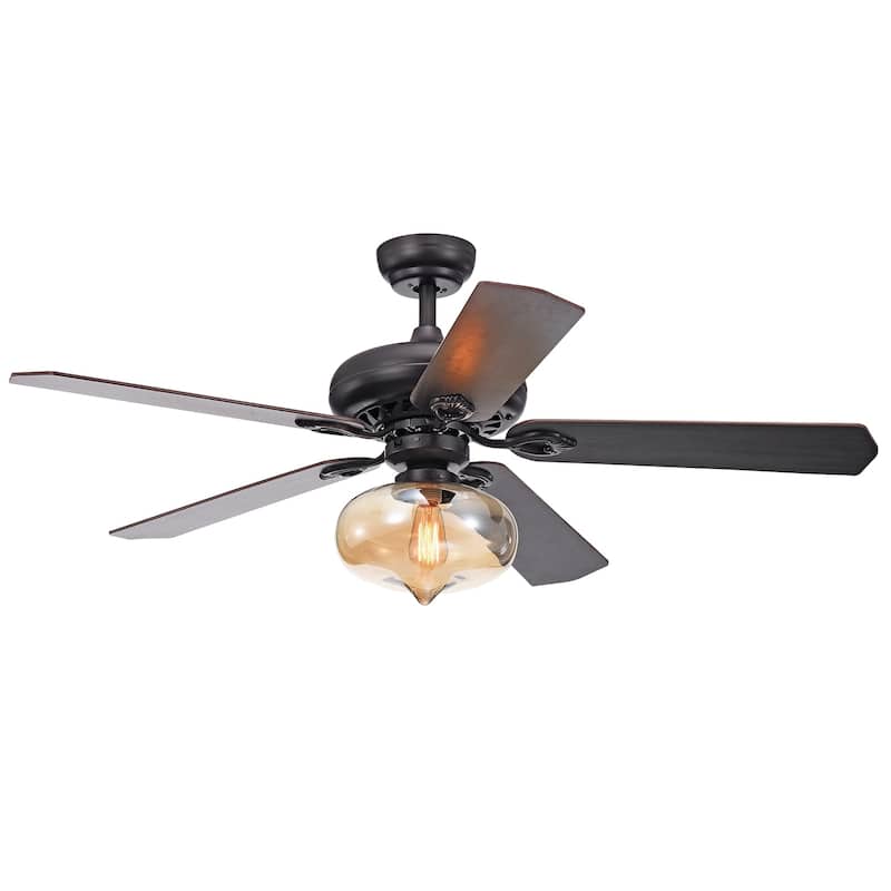 Figuera 52-Inch 5-Blade Antique Black Lighted Ceiling Fans w/ Clear Amber Glass Shade (Remote Controlled&2 Color Option Blades)