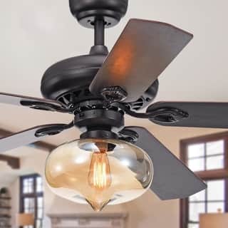 Figuera 52-Inch 5-Blade Antique Black Lighted Ceiling Fans w/ Clear Amber Glass Shade (Remote Controlled&2 Color Option Blades)