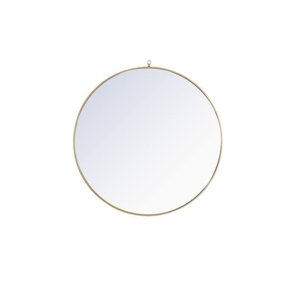 Strick & Bolton Patti Metal 48-inch Round Mirror with Decorative Hook - Brass - N/A