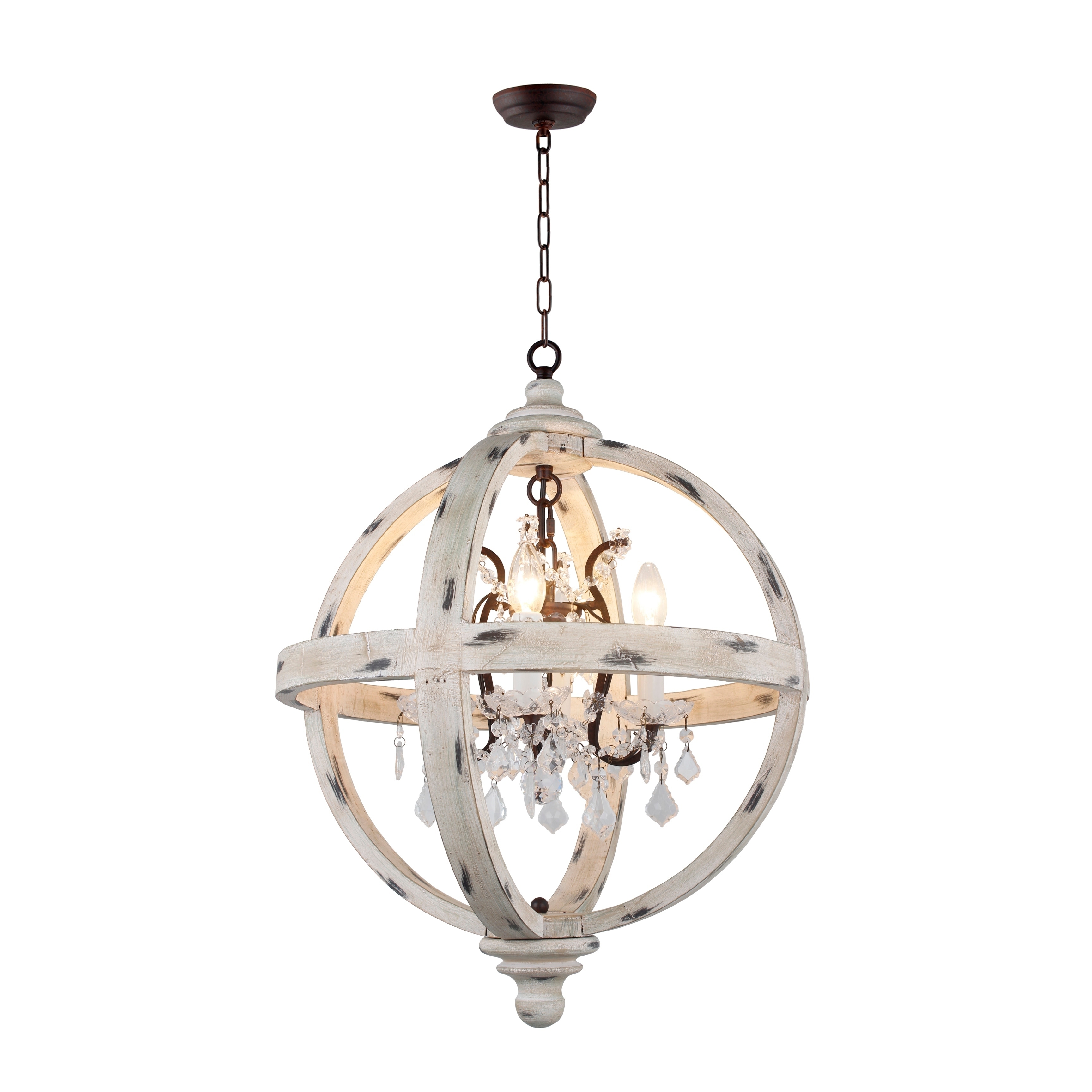 4 Light Candle Style Globe Chandelier in  withered white wood finish - Chandeliers For Bedrooms by Overstock.com