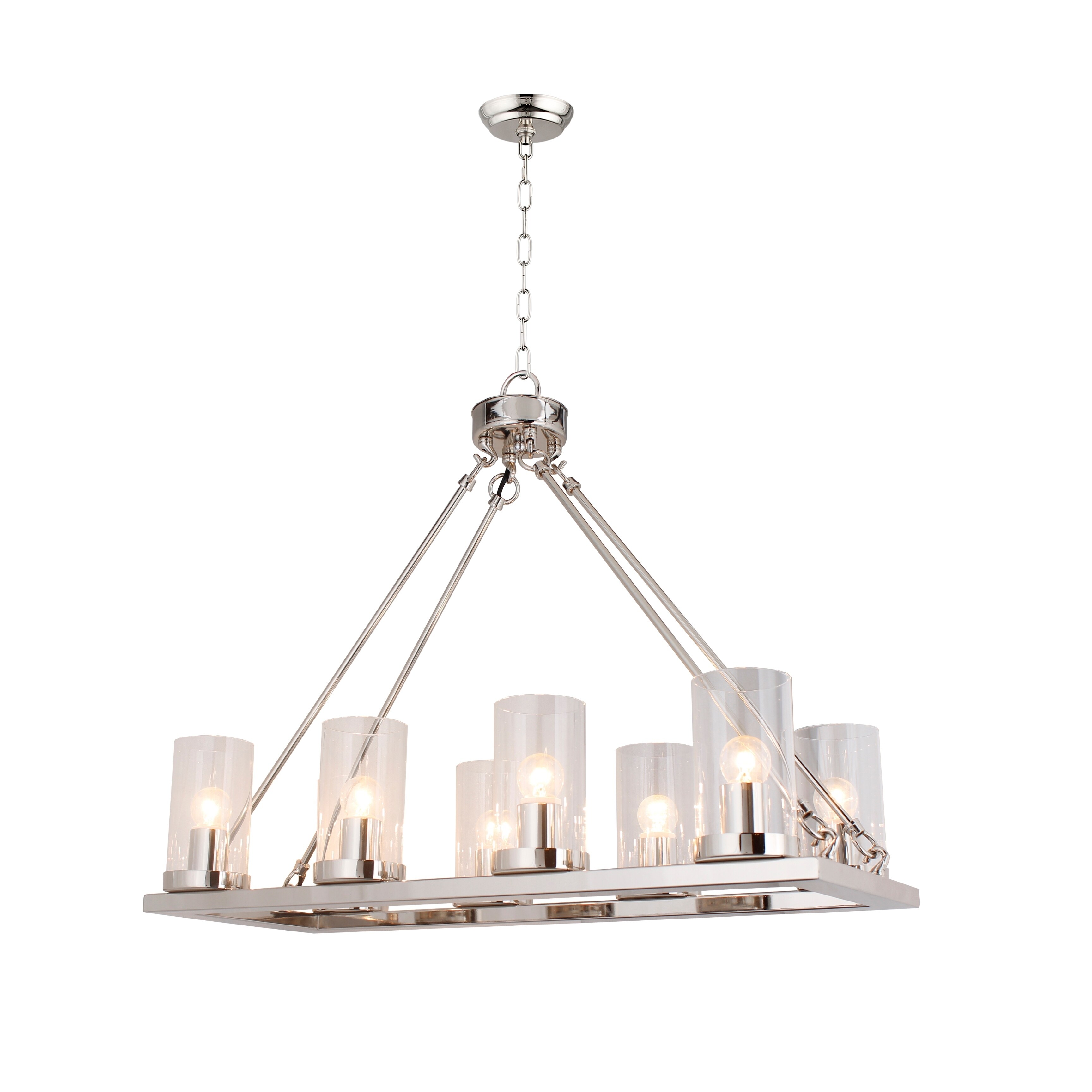 8 Light Candle Style Chandelier With Clear Glass Shade In Nickel