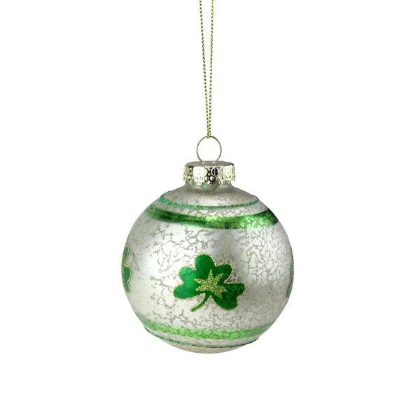 35 Green And White Mercury Glass Shamrock Glass Christmas Ornament