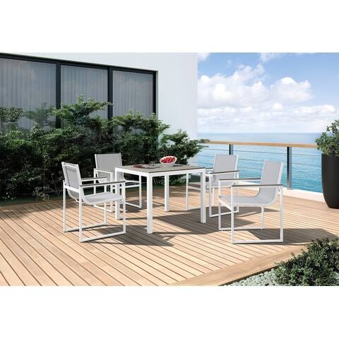 Renava Gulf Outdoor White & Grey Dining Table Set