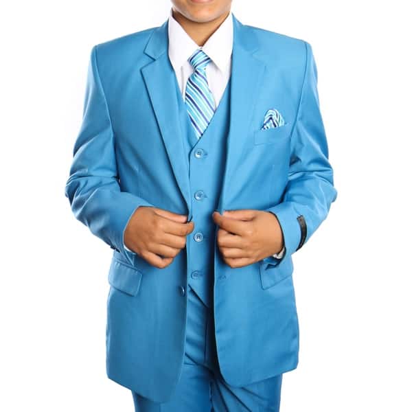 Boys Suit French Blue Solid 5 Pieces Classic Fit Suits