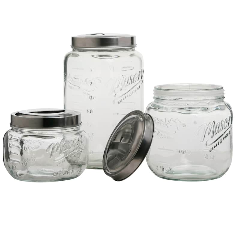 3pc Mason Glass Pop Up Canister Set