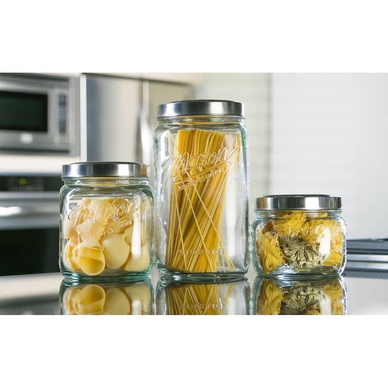 3pc Mason Glass Pop Up Canister Set