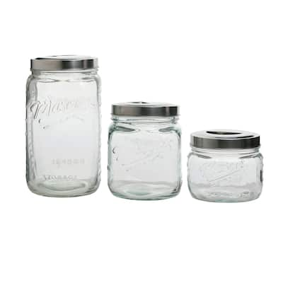 3pc Mason Glass Pop Up Canister Set