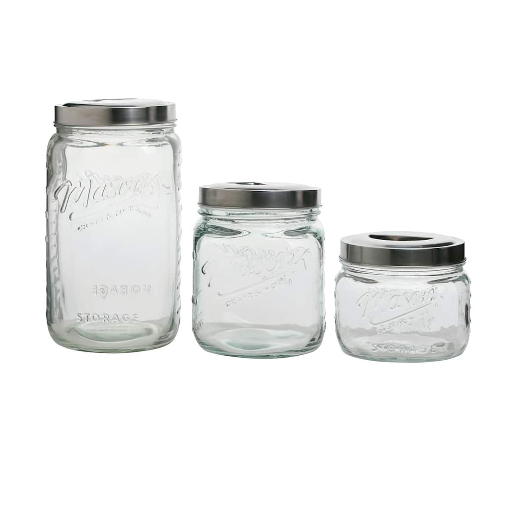 3pc Mason Glass Pop Up Canister Set