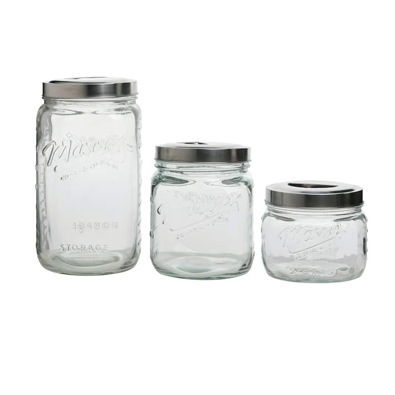 3pc Mason Glass Pop Up Canister Set