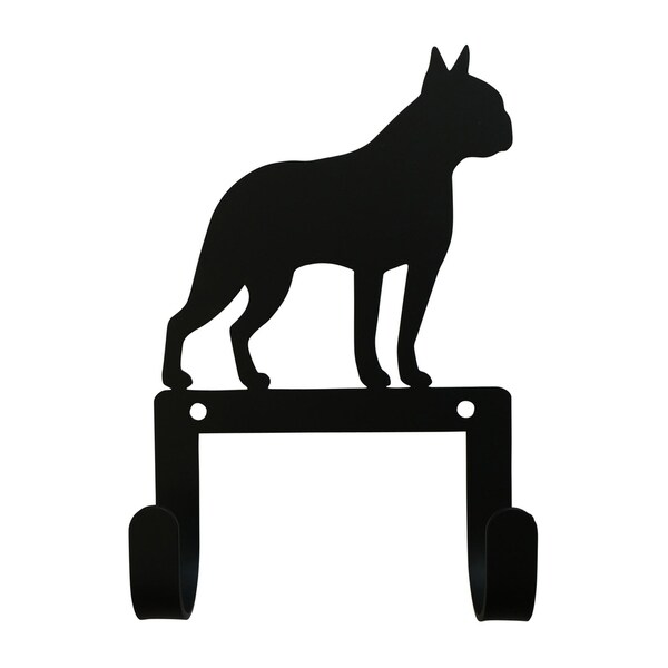Village Wrought Iron Decorative Boston Terrier Leash and Collar Wall Hook