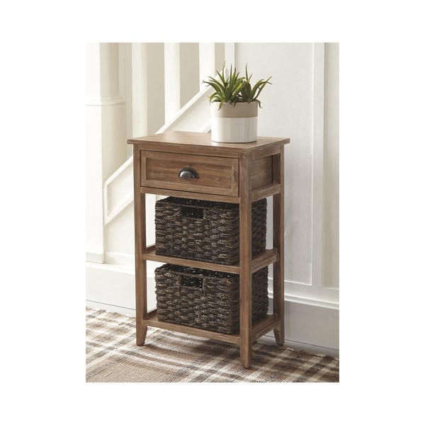 Oslember Light Brown Accent Table with 2 Baskets