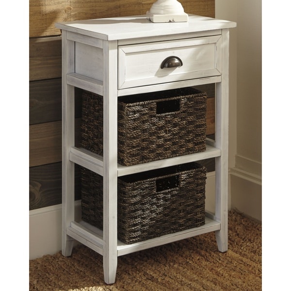 Oslember Casual White Accent Table with 2 Baskets - On ...