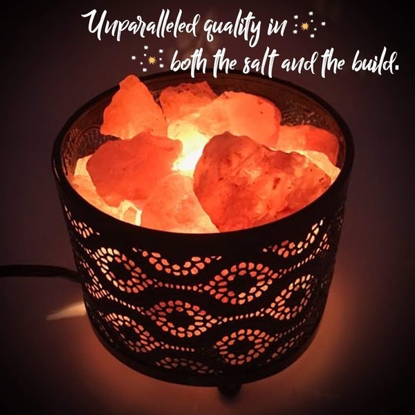 Himalayan Glow 1363B Natural Lamp with Salt Chunks in Mosaic Design Metal Basket