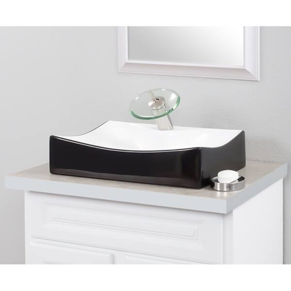 Novatto Porcelain Vessel Sink Combo with Brushed Nickel Faucet, Drain