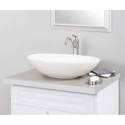 Novatto Porcelain Vessel Sink Combo with Brushed Nickel Faucet, Drain and Sealer