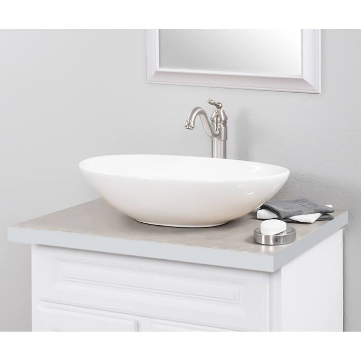 Novatto Porcelain Vessel Sink Combo with Brushed Nickel Faucet, Drain