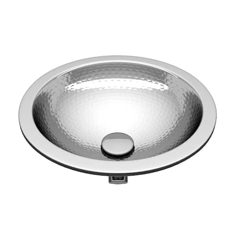 ANZZI Celestial 14 in. Handmade Drop-in Oval Bathroom Sink with Overflow in Hammered Nickel - Silver