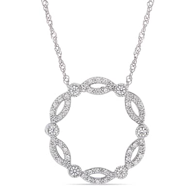 Miadora 10k White Gold Created White Sapphire Twist Circle Necklace